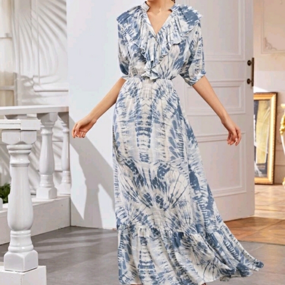 NEW Blue/Yellow Tie Dye Maxi Dress - Picture 4 of 14